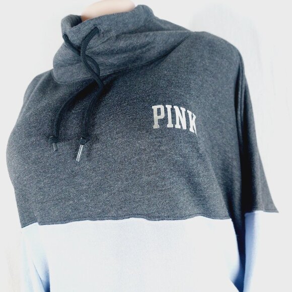 PINK Victoria's Secret Womens Periwinkle Grey Blk Varsity Cowl Neck Sweatshirt M - Picture 4 of 16